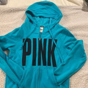 VS PINK Funnel-neck Zip Hoodie in Turquoise